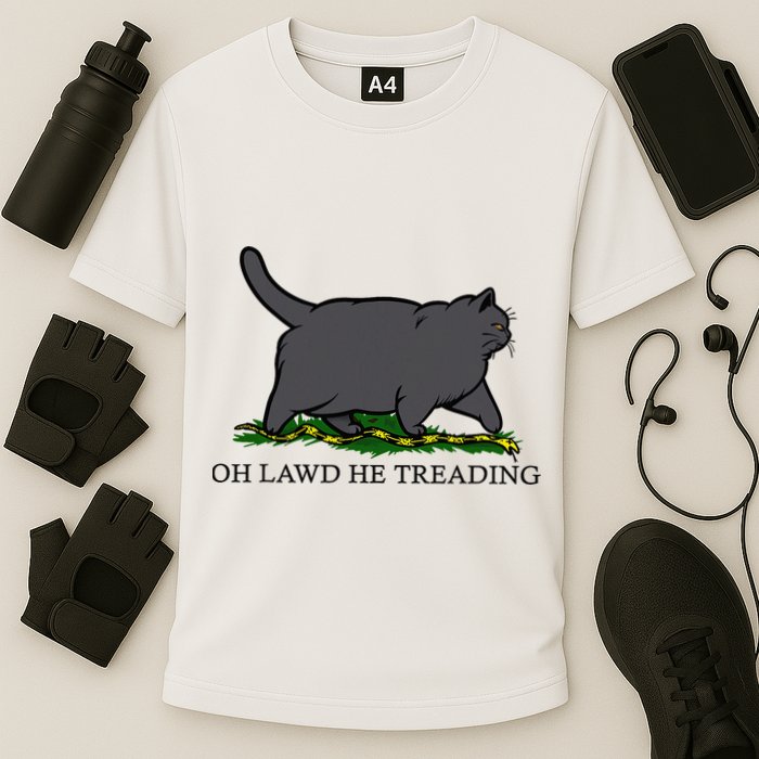 Oh Lawd He Treading Funny Fat Cat Cooling Performance Crew T-Shirt