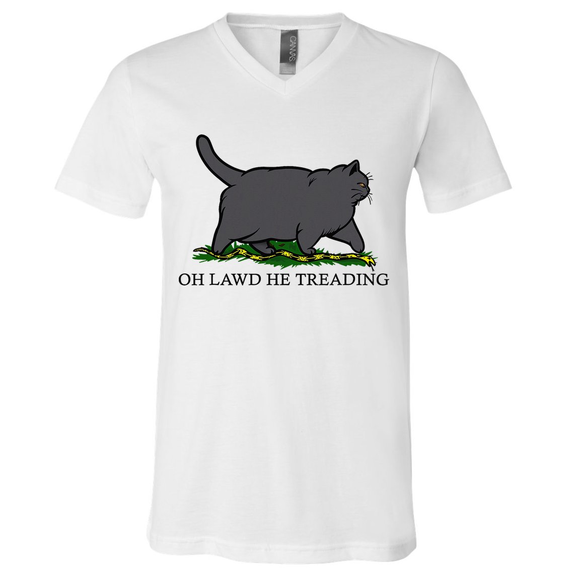 Oh Lawd He Treading Funny Fat Cat V-Neck T-Shirt