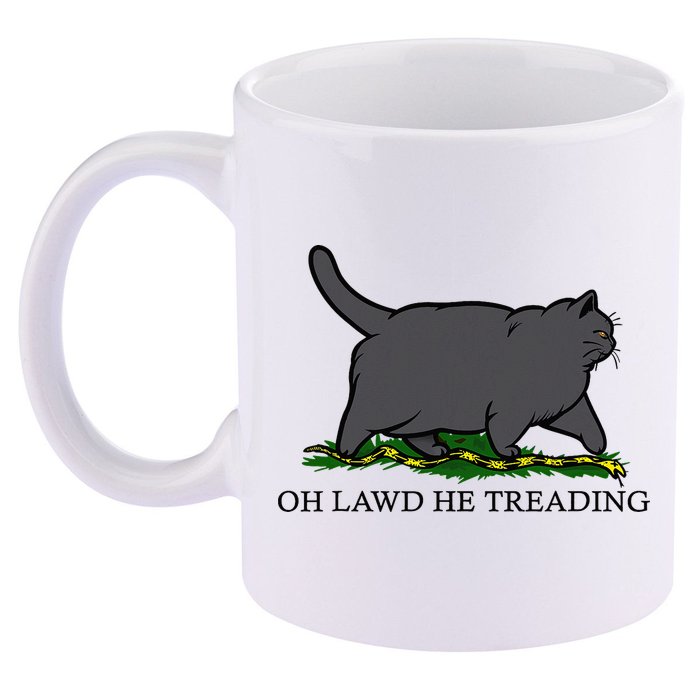 Oh Lawd He Treading Funny Fat Cat 11oz C Handle Ceramic Mug