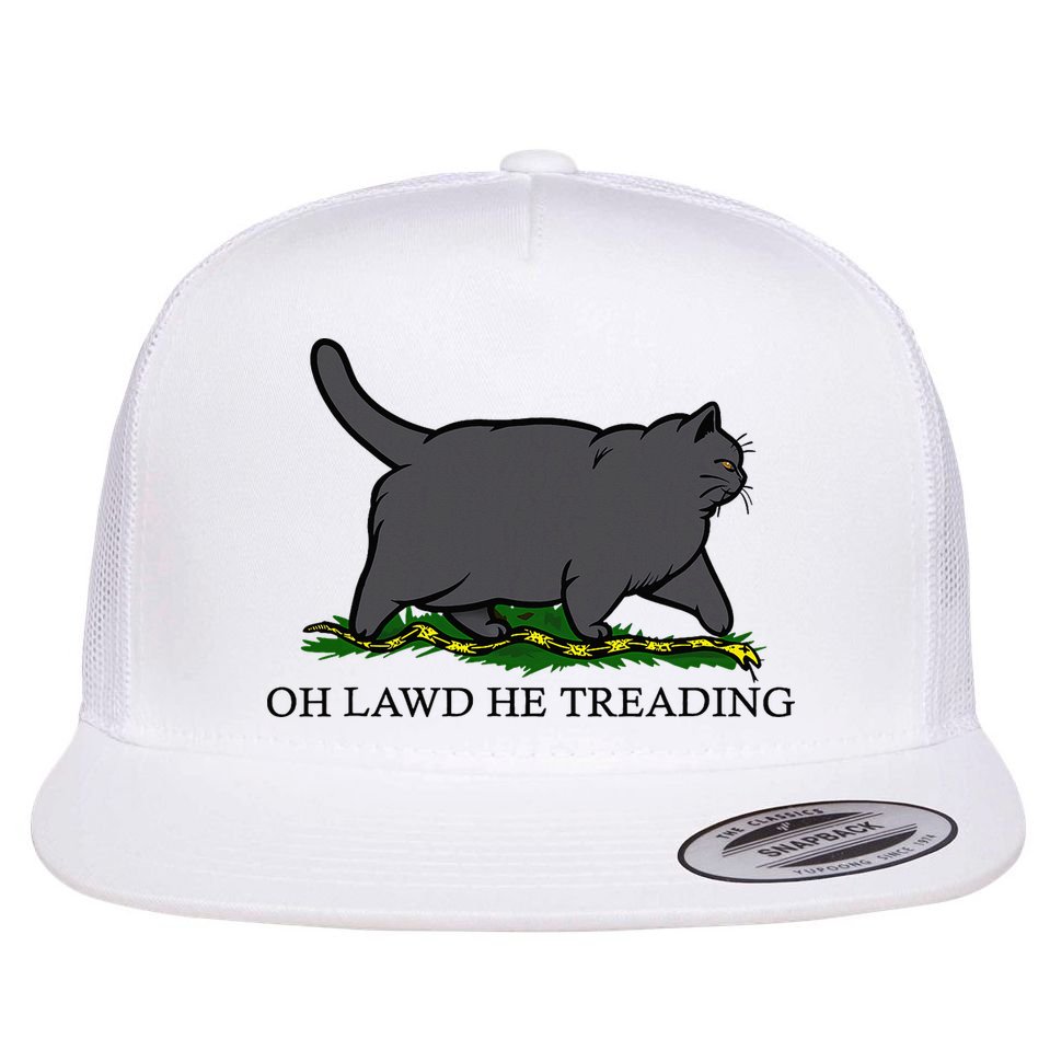 Oh Lawd He Treading Funny Fat Cat Flat Bill Trucker Hat
