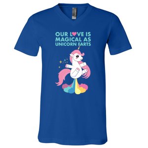 Our Love Is Magical As Unicorn Farts For Friends And Couples Gift V-Neck T-Shirt