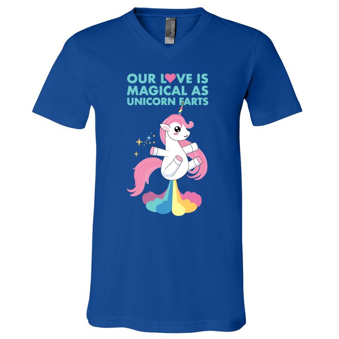 Our Love Is Magical As Unicorn Farts For Friends And Couples Gift V-Neck T-Shirt