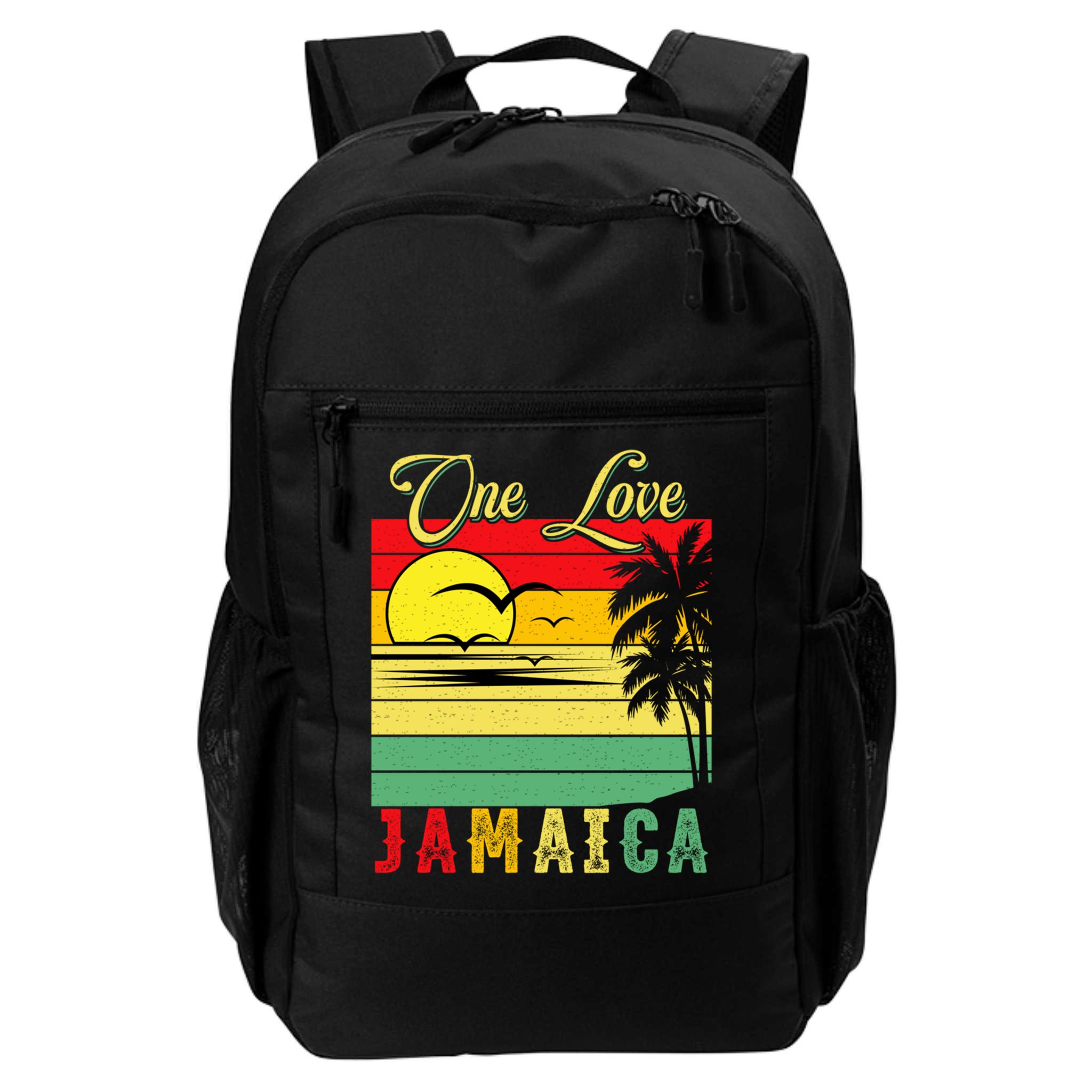 One Love Jamaica Summer Vacation Family Vintage Sunset Beach Gift Backpack