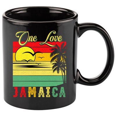 One Love Jamaica Summer Vacation Family Vintage Sunset Beach Gift 11oz C Handle Ceramic Mug