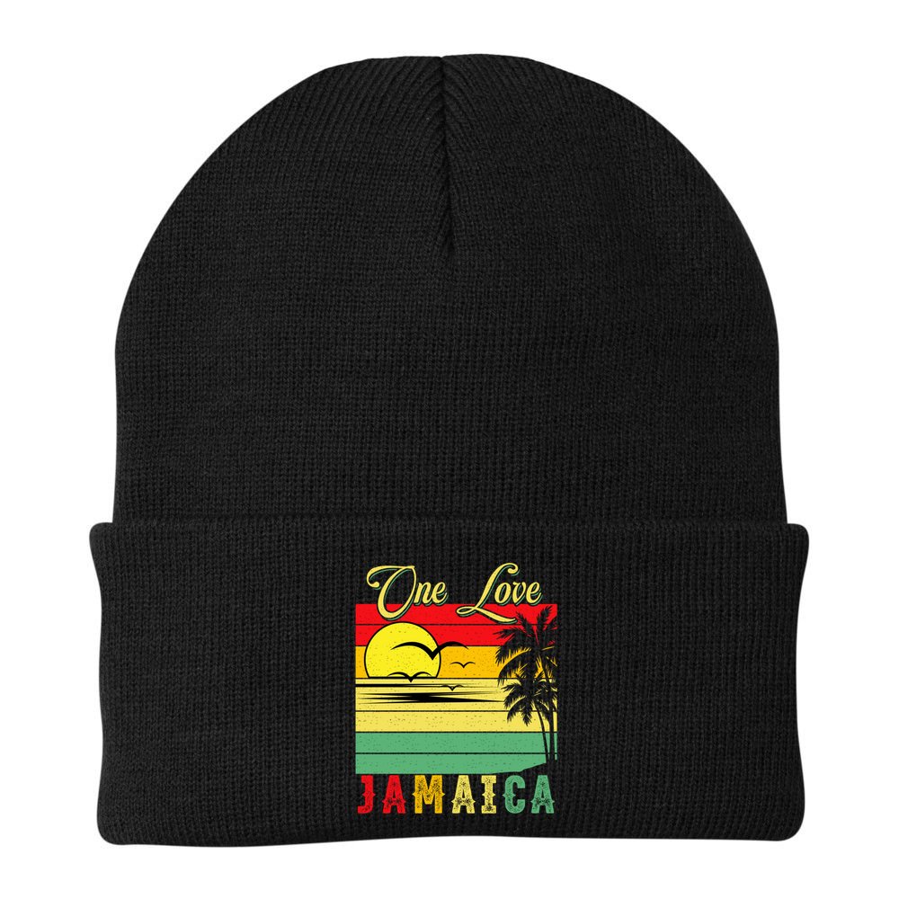 One Love Jamaica Summer Vacation Family Vintage Sunset Beach Gift Beanie