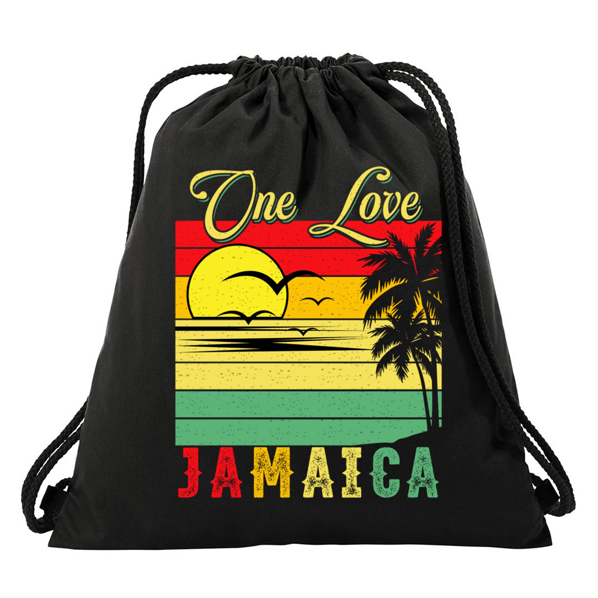 One Love Jamaica Summer Vacation Family Vintage Sunset Beach Gift Drawstring Bag