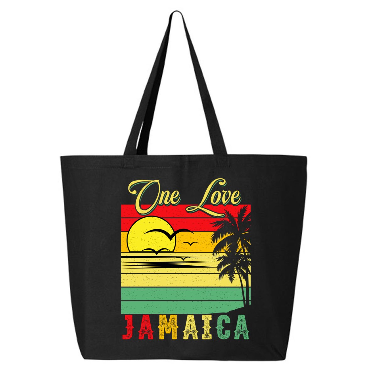 One Love Jamaica Summer Vacation Family Vintage Sunset Beach Gift 25L Jumbo Tote