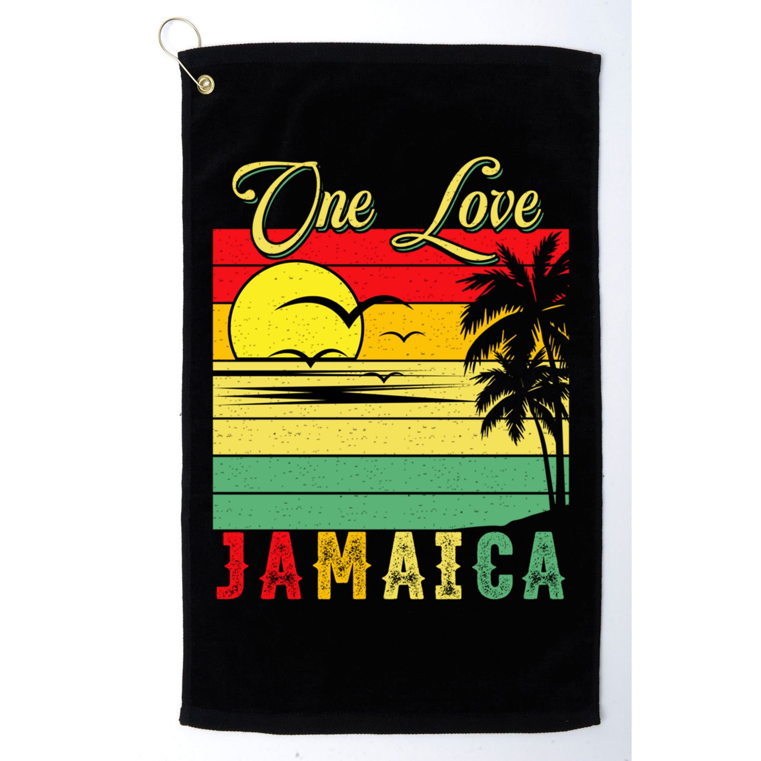 One Love Jamaica Summer Vacation Family Vintage Sunset Beach Gift Golf Towel