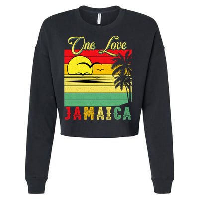 One Love Jamaica Summer Vacation Family Vintage Sunset Beach Gift Cropped Pullover Crew