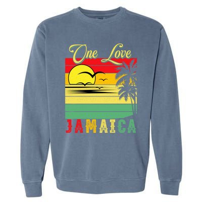 One Love Jamaica Summer Vacation Family Vintage Sunset Beach Gift Garment-Dyed Sweatshirt