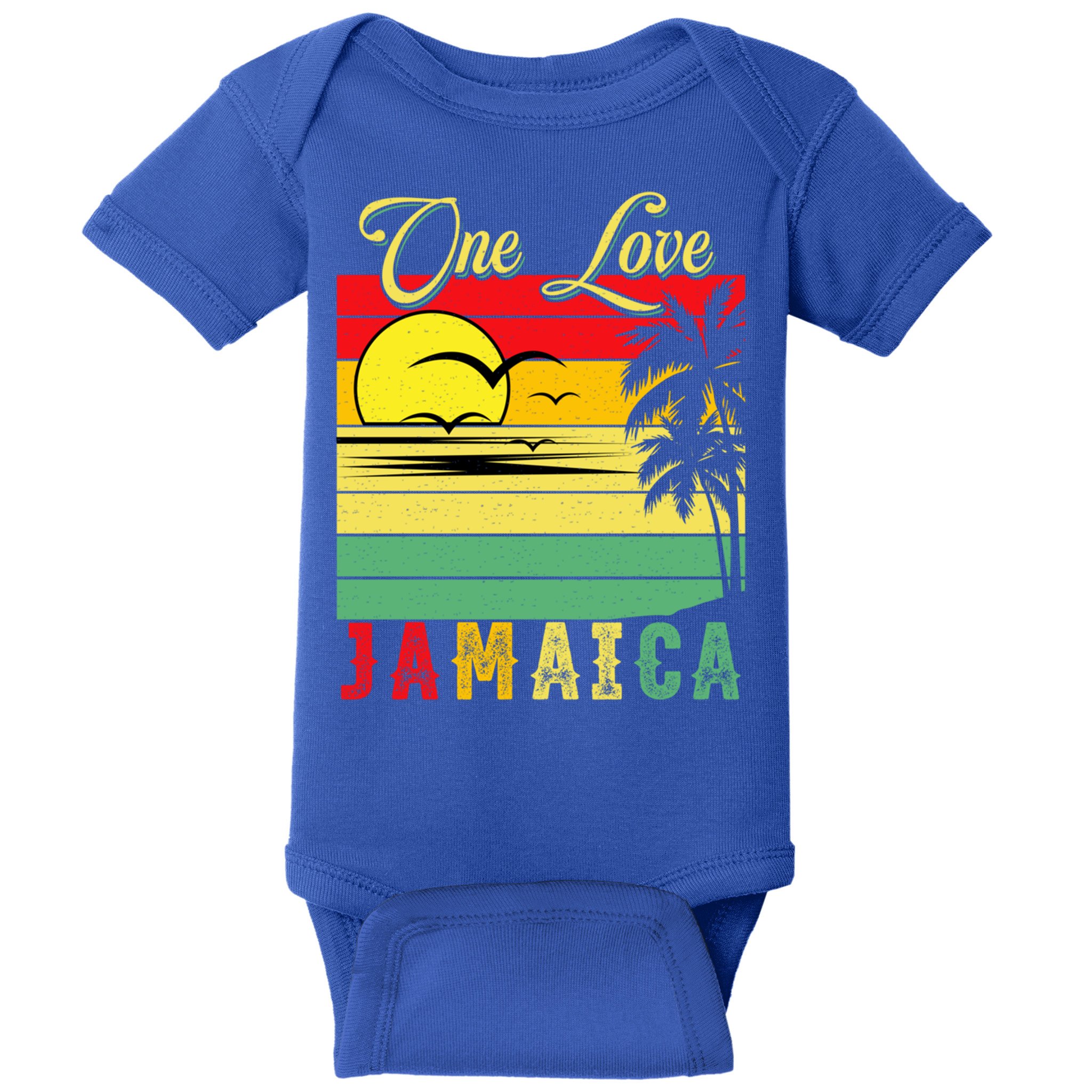 One Love Jamaica Summer Vacation Family Vintage Sunset Beach Gift Baby Bodysuit