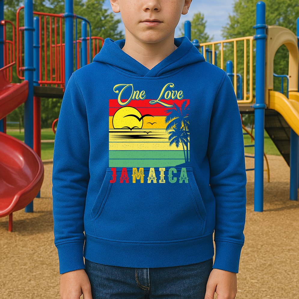 One Love Jamaica Summer Vacation Family Vintage Sunset Beach Gift Kids Hoodie