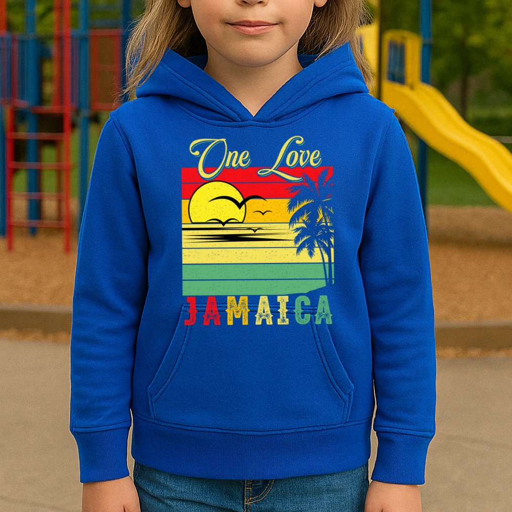 One Love Jamaica Summer Vacation Family Vintage Sunset Beach Gift Kids Hoodie