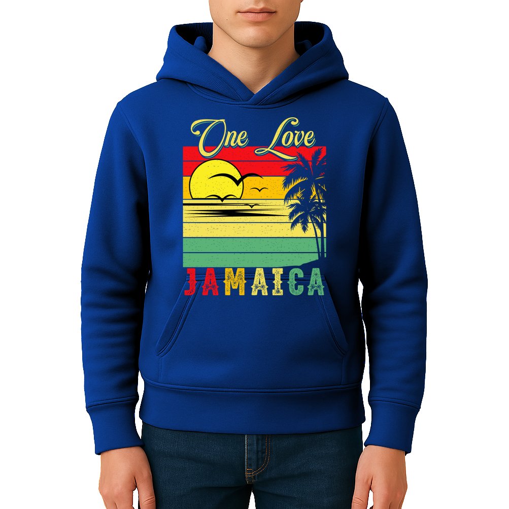 One Love Jamaica Summer Vacation Family Vintage Sunset Beach Gift Kids Hoodie
