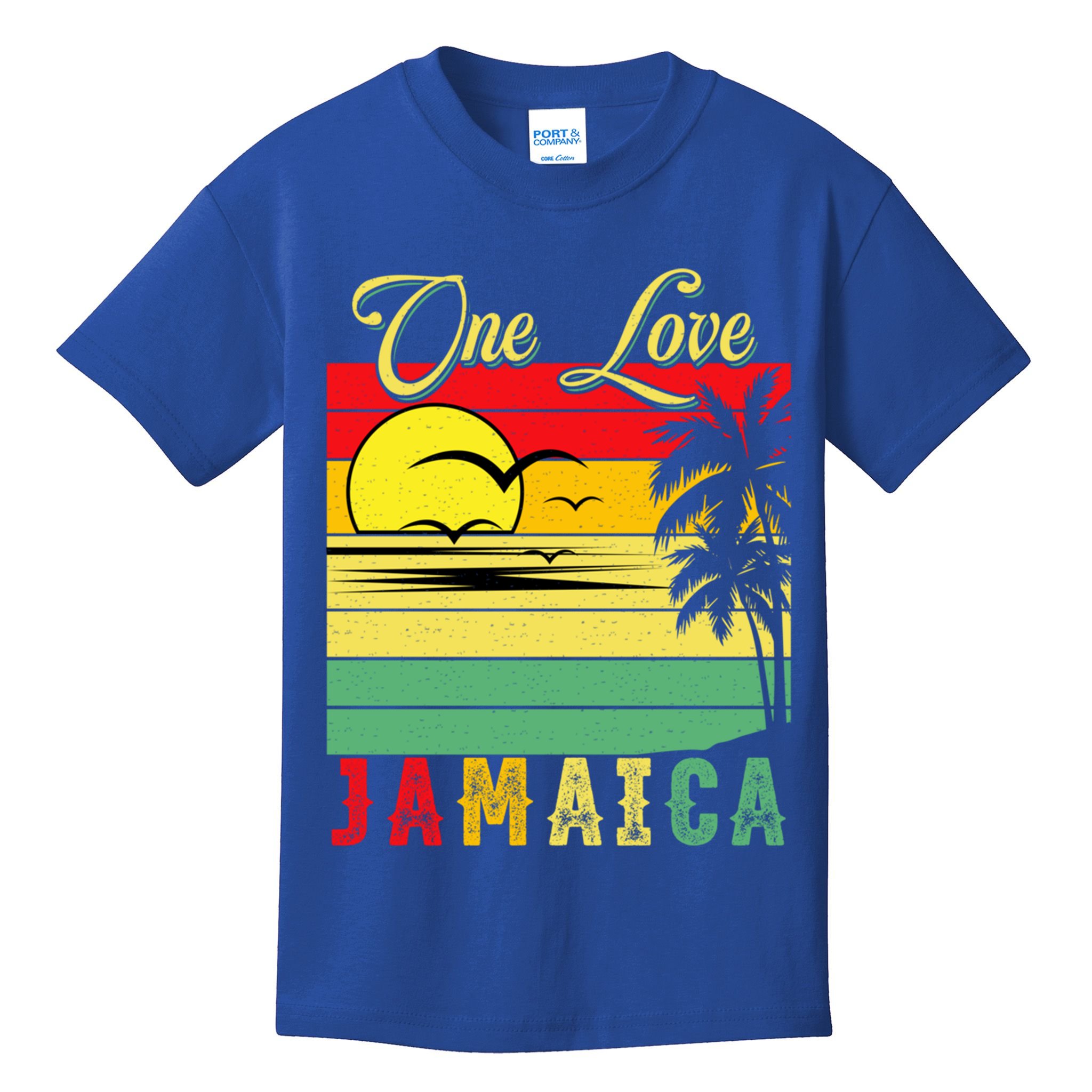 One Love Jamaica Summer Vacation Family Vintage Sunset Beach Gift Kids T-Shirt