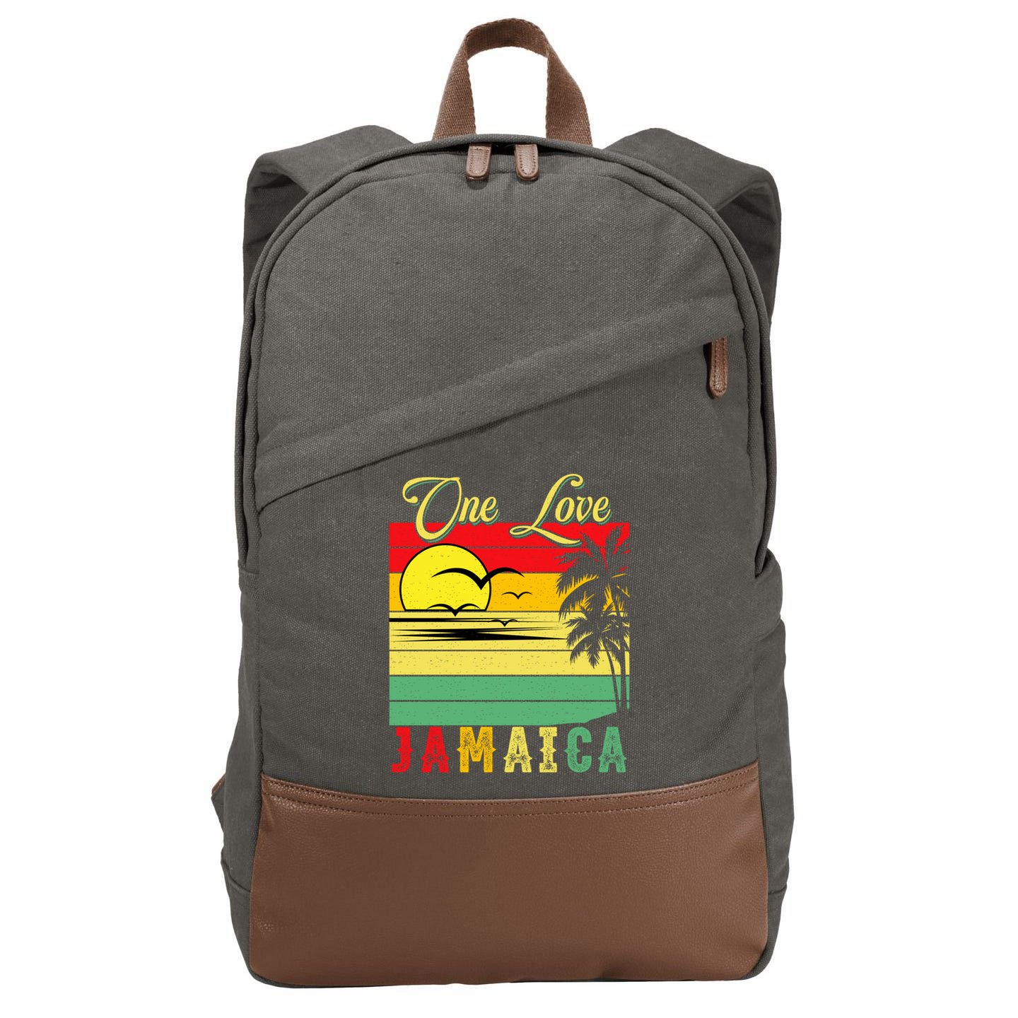 One Love Jamaica Summer Vacation Family Vintage Sunset Beach Gift Cotton Canvas Backpack