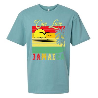 One Love Jamaica Summer Vacation Family Vintage Sunset Beach Gift Sueded Cloud Jersey T-Shirt