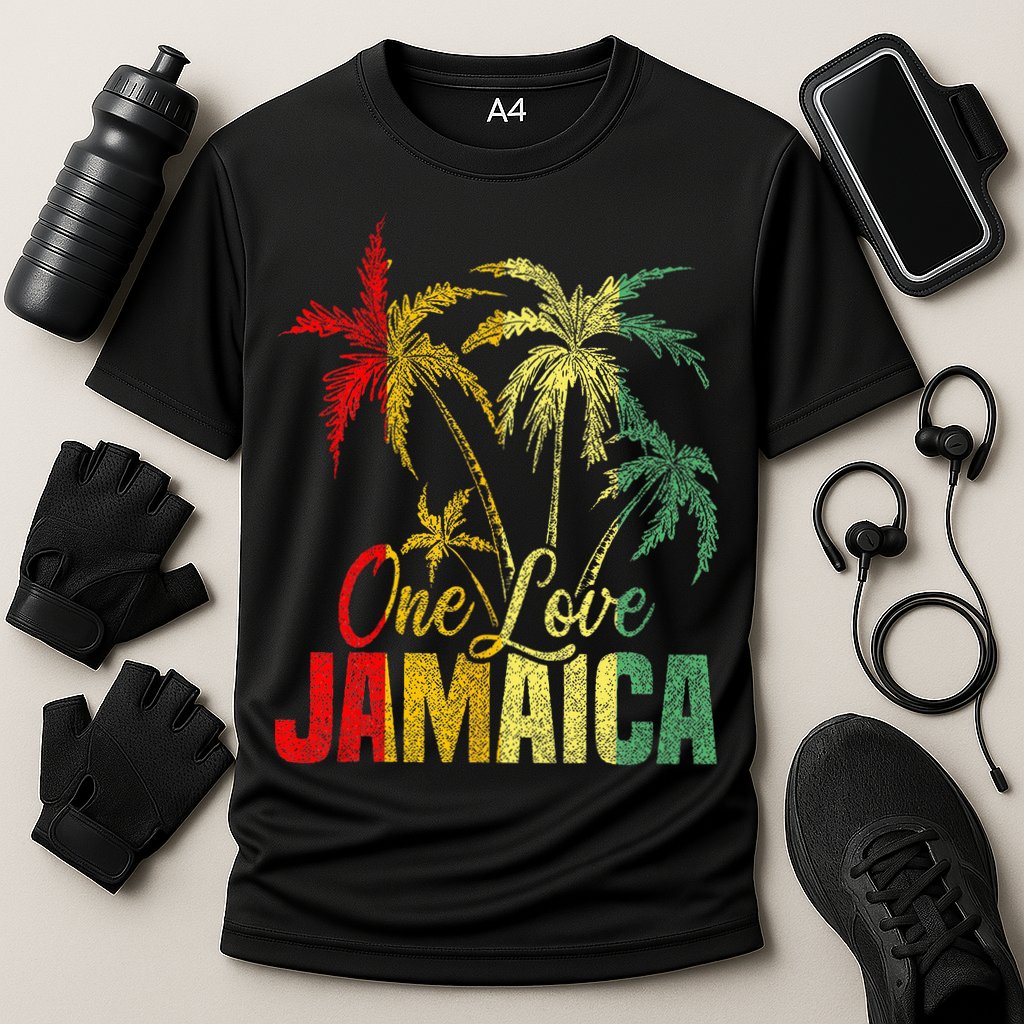 One Love Jamaica Caribbean Vacation Reggae Cooling Performance Crew T-Shirt