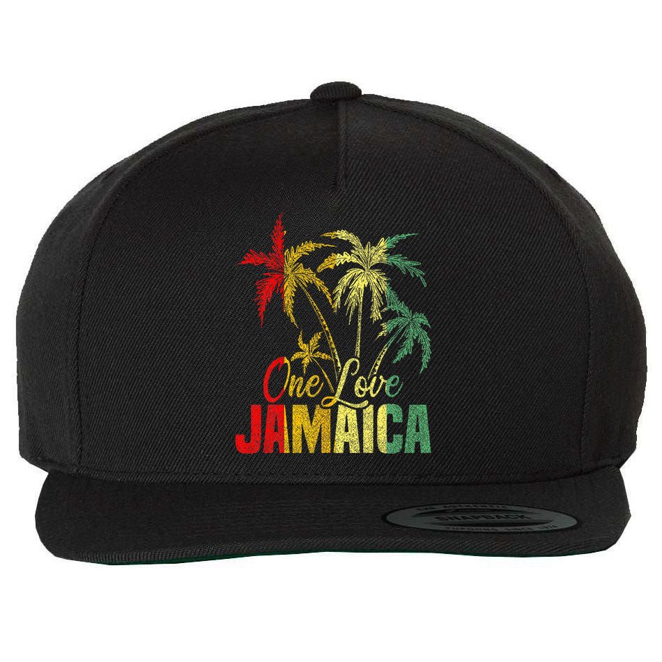 One Love Jamaica Caribbean Vacation Reggae Wool Snapback Cap