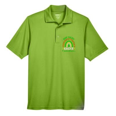 One Lucky Kinder Teacher St Patricks Day Teacher Rainbow Graphic Plus Size Men's Origin Performance Pique Polo