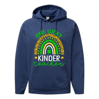 One Lucky Kinder Teacher St Patricks Day Teacher Rainbow Graphic Plus Size Performance Fleece Hoodie