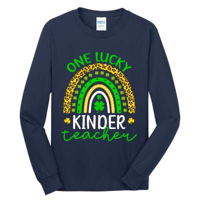 One Lucky Kinder Teacher St Patricks Day Teacher Rainbow Graphic Plus Size Tall Long Sleeve T-Shirt