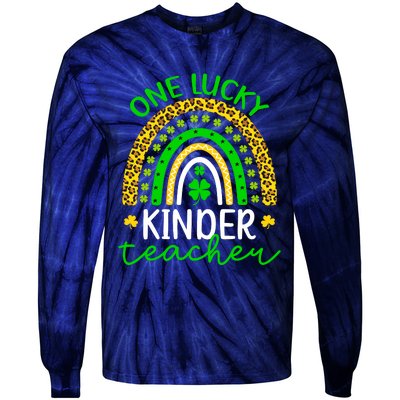 One Lucky Kinder Teacher St Patricks Day Teacher Rainbow Graphic Plus Size Tie-Dye Long Sleeve Shirt