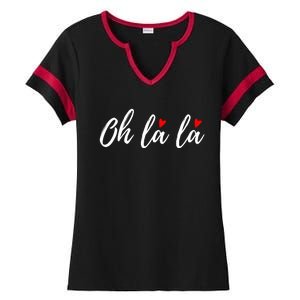 Oh La La, French Word Art With Red Hearts Ladies Halftime Notch Neck Tee