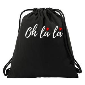 Oh La La, French Word Art With Red Hearts Drawstring Bag