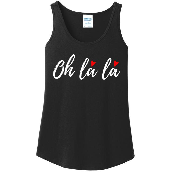 Oh La La, French Word Art With Red Hearts Ladies Essential Tank