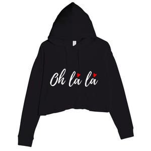 Oh La La, French Word Art With Red Hearts Crop Fleece Hoodie