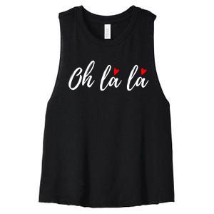 Oh La La, French Word Art With Red Hearts Women's Racerback Cropped Tank