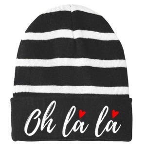 Oh La La, French Word Art With Red Hearts Striped Beanie with Solid Band