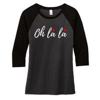 Oh La La, French Word Art With Red Hearts Women's Tri-Blend 3/4-Sleeve Raglan Shirt