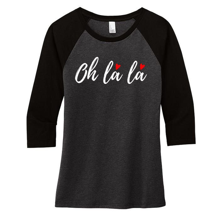 Oh La La, French Word Art With Red Hearts Women's Tri-Blend 3/4-Sleeve Raglan Shirt