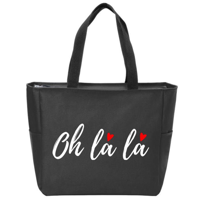 Oh La La, French Word Art With Red Hearts Zip Tote Bag