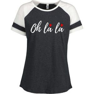 Oh La La, French Word Art With Red Hearts Enza Ladies Jersey Colorblock Tee