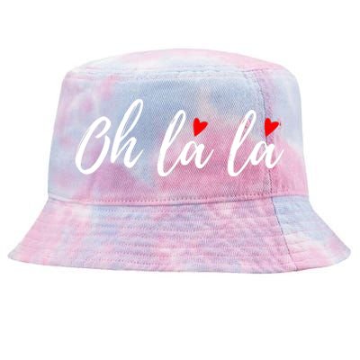 Oh La La, French Word Art With Red Hearts Tie-Dyed Bucket Hat