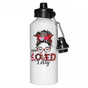 One Loved Lolly Red Plaid Leopard Messy Bun Valentine's Day Aluminum Water Bottle