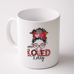 One Loved Lolly Red Plaid Leopard Messy Bun Valentine's Day Coffee Mug