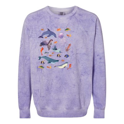 Ocean Life Love Sea Turtle Dolphin Jellyfish Whale Fishes Colorblast Crewneck Sweatshirt