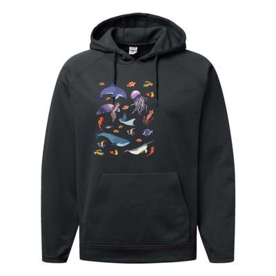 Ocean Life Love Sea Turtle Dolphin Jellyfish Whale Fishes Performance Fleece Hoodie