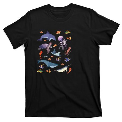 Ocean Life Love Sea Turtle Dolphin Jellyfish Whale Fishes T-Shirt