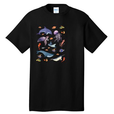 Ocean Life Love Sea Turtle Dolphin Jellyfish Whale Fishes Tall T-Shirt