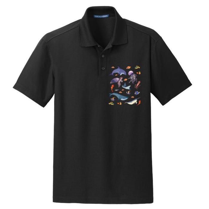 Ocean Life Love Sea Turtle Dolphin Jellyfish Whale Fishes Dry Zone Grid Polo