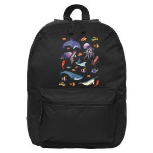 Ocean Life Love Sea Turtle Dolphin Jellyfish Whale Fishes 16 in Basic Backpack