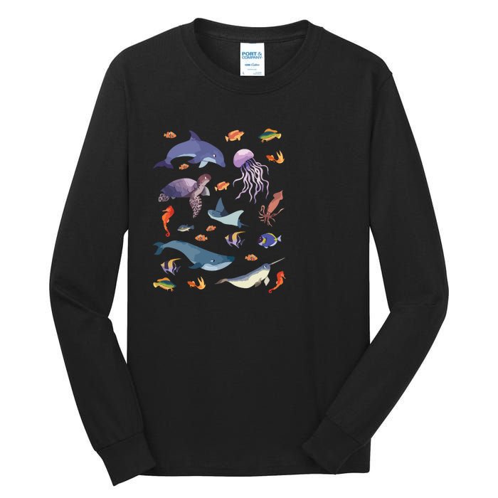 Ocean Life Love Sea Turtle Dolphin Jellyfish Whale Fishes Tall Long Sleeve T-Shirt