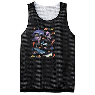 Ocean Life Love Sea Turtle Dolphin Jellyfish Whale Fishes Mesh Reversible Basketball Jersey Tank