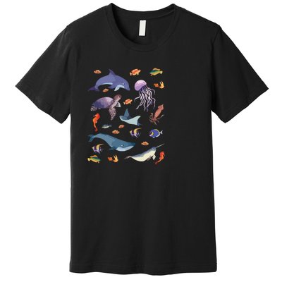 Ocean Life Love Sea Turtle Dolphin Jellyfish Whale Fishes Premium T-Shirt