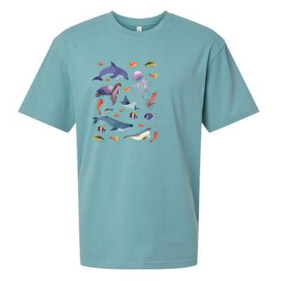 Ocean Life Love Sea Turtle Dolphin Jellyfish Whale Fishes Sueded Cloud Jersey T-Shirt